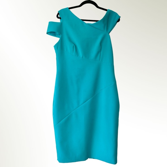 Ted Baker London Yandal Asymmetrical Shoulder Cutout Bodycon Dress in Turquoise - Picture 2 of 8